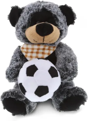 DolliBu Sitting Black Bear Stuffed Animal with Soccer Ball Plush - Soft Huggable Bear, Adorable Playtime Plush Toy, Cute Wildlife Gift for Kids and Adults - 9 Inch