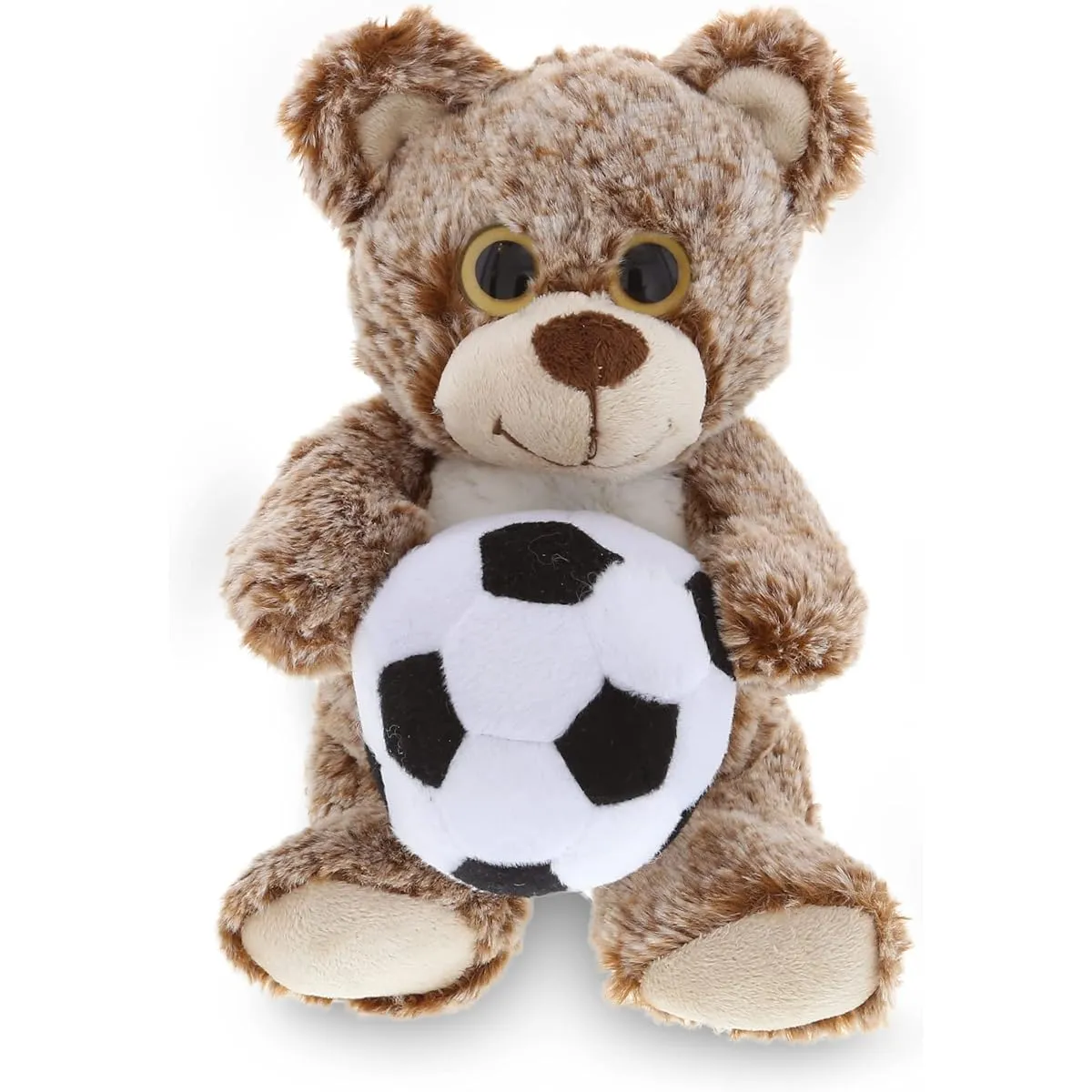 DolliBu Sitting Brown Bear Stuffed Animal Soccer Ball Plush Toy - Soft Cuddly Bear, Adorable Playtime Plush Toy, Cute Wild Animal Gift for Kids and Adults - 9 Inch
