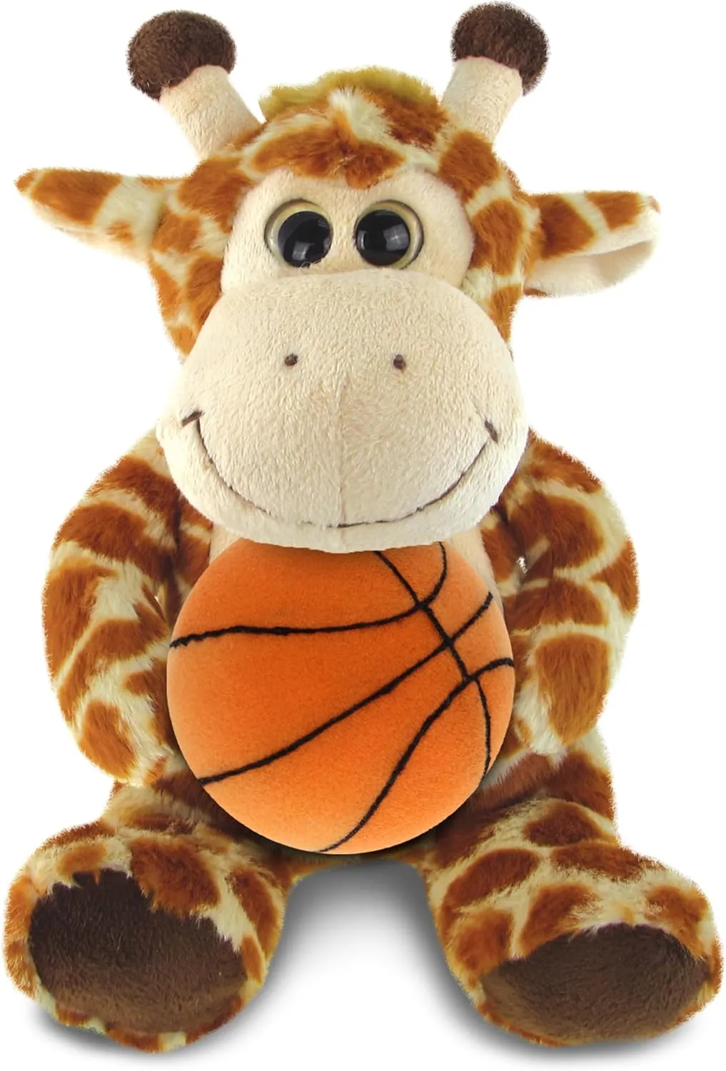 DolliBu Sitting Giraffe Stuffed Animal with Basketball Plush - Soft Huggable Giraffe, Adorable Giraffe Plush Toy, Personalized Plush Doll Animal Toy for Kids and Adults - 9 Inch