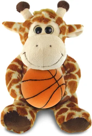 DolliBu Sitting Giraffe Stuffed Animal with Basketball Plush - Soft Huggable Giraffe, Adorable Giraffe Plush Toy, Personalized Plush Doll Animal Toy for Kids and Adults - 9 Inch