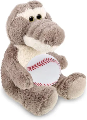DolliBu Sitting Grey Alligator Stuffed Animal with Baseball Plush - Soft Huggable Alligator, Playtime Plush Toy, Cute Wildlife Gift for Kids and Adults - 9 Inches