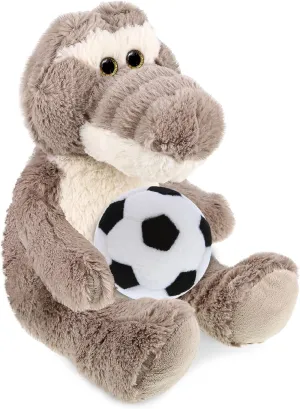 DolliBu Sitting Grey Alligator Stuffed Animal with Soccer Ball Plush - Soft Huggable Alligator, Adorable Playtime Plush Toy, Cute Sports Gift for Kids and Adults - 9 Inch