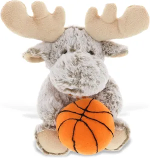 DolliBu Sitting Moose Stuffed Animal with Basketball Plush - Soft Plush Huggable Moose, Adorable Playtime Plush Toy, Cute Wildlife Gift for Kids and Adults - 11 Inch