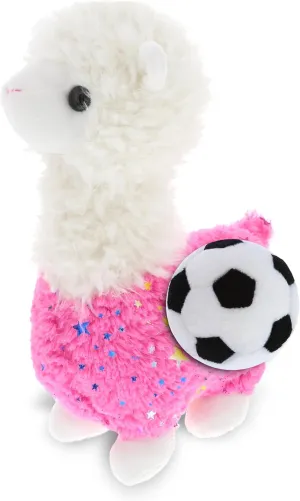 DolliBu Sparkle Pink Llama Stuffed Animal with Soccer Ball Plush - Soft Llama, Adorable Playtime Llama Plush Toy, Cute Wildlife Gift, Super Soft Plush Doll Animal Toy for Kids and Adults - 10 Inches