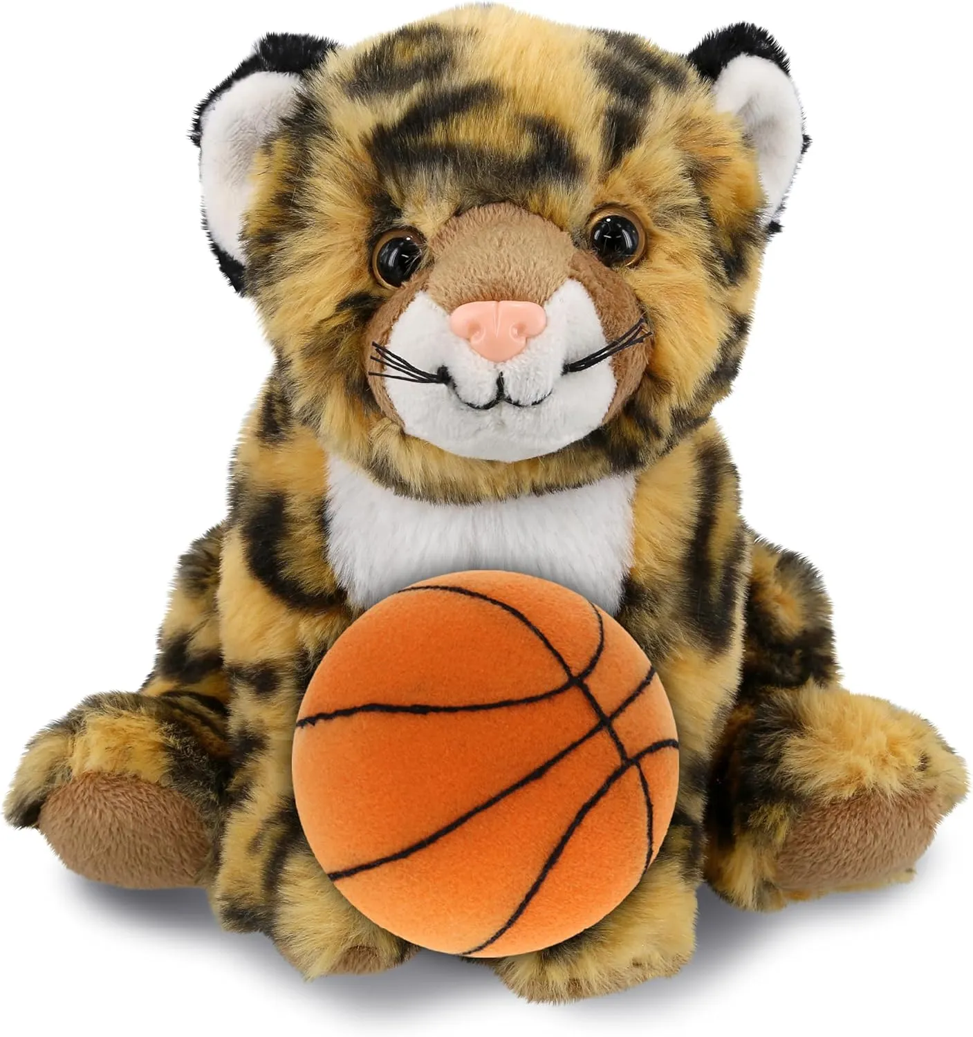 DolliBu Squat Leopard Stuffed Animal with Basketball Plush - Soft Huggable Leopard, Adorable Playtime Plush Toy, Cute Safari Life Gift, Personalized Plush Doll Animal Toy for Kids and Adults - 8 Inch