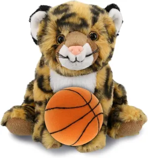 DolliBu Squat Leopard Stuffed Animal with Basketball Plush - Soft Huggable Leopard, Adorable Playtime Plush Toy, Cute Safari Life Gift, Personalized Plush Doll Animal Toy for Kids and Adults - 8 Inch