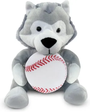 DolliBu Wolf Stuffed Animal with Baseball Plush - Soft Huggable Wolf, Adorable Playtime Plush Toy, Cute Wildlife Gift, Super Soft Plush Doll Animal Toy for Kids and Adults - 6 Inch