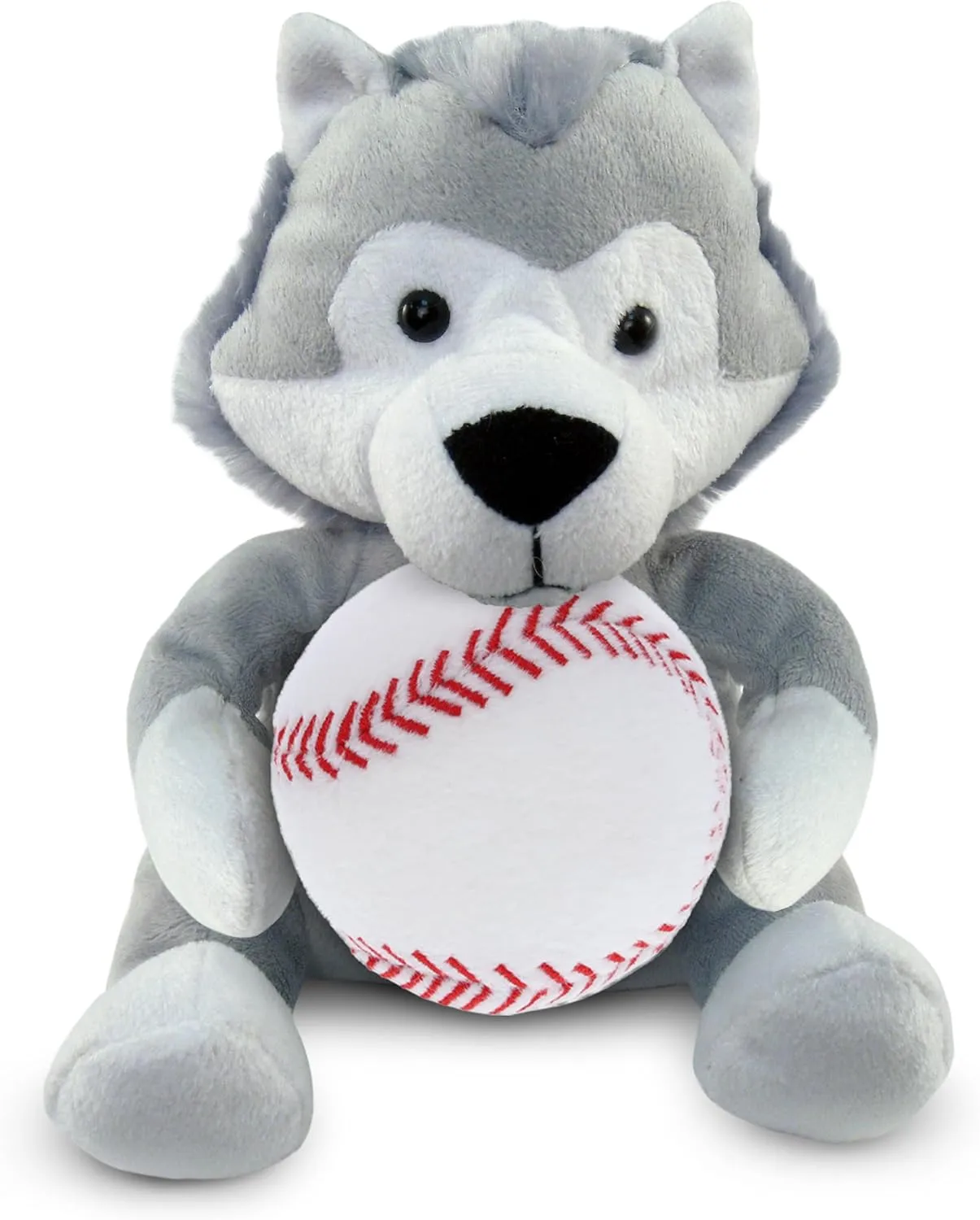 DolliBu Wolf Stuffed Animal with Baseball Plush - Soft Huggable Wolf, Adorable Playtime Plush Toy, Cute Wildlife Gift, Super Soft Plush Doll Animal Toy for Kids and Adults - 6 Inch