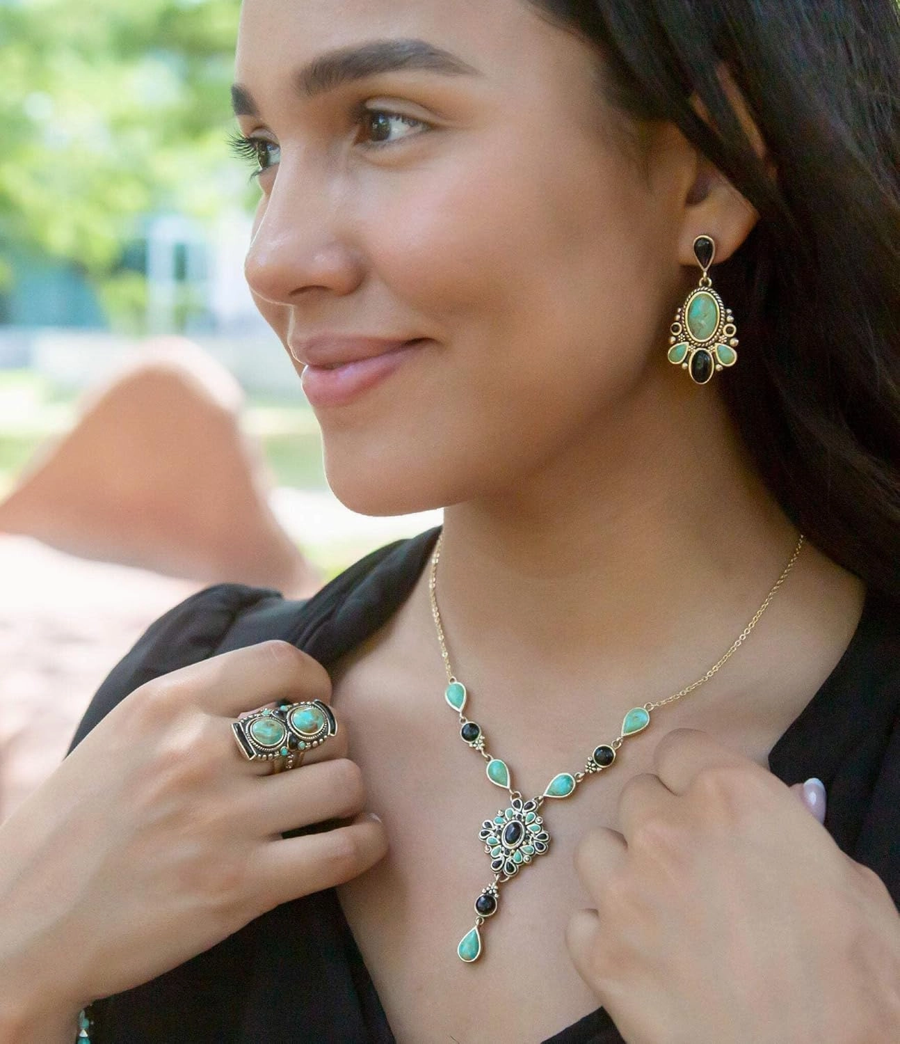 Double Up Turquoise and Onyx Ring