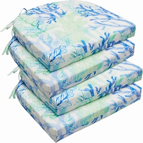 downluxe Outdoor Chair Cushions Set of 4 for Patio Furniture, Water-Resistant Patio Chair Cushions with Ties, High Density Foam Outdoor Seat Cushion, 17" X 16" X 2", Blue Coral