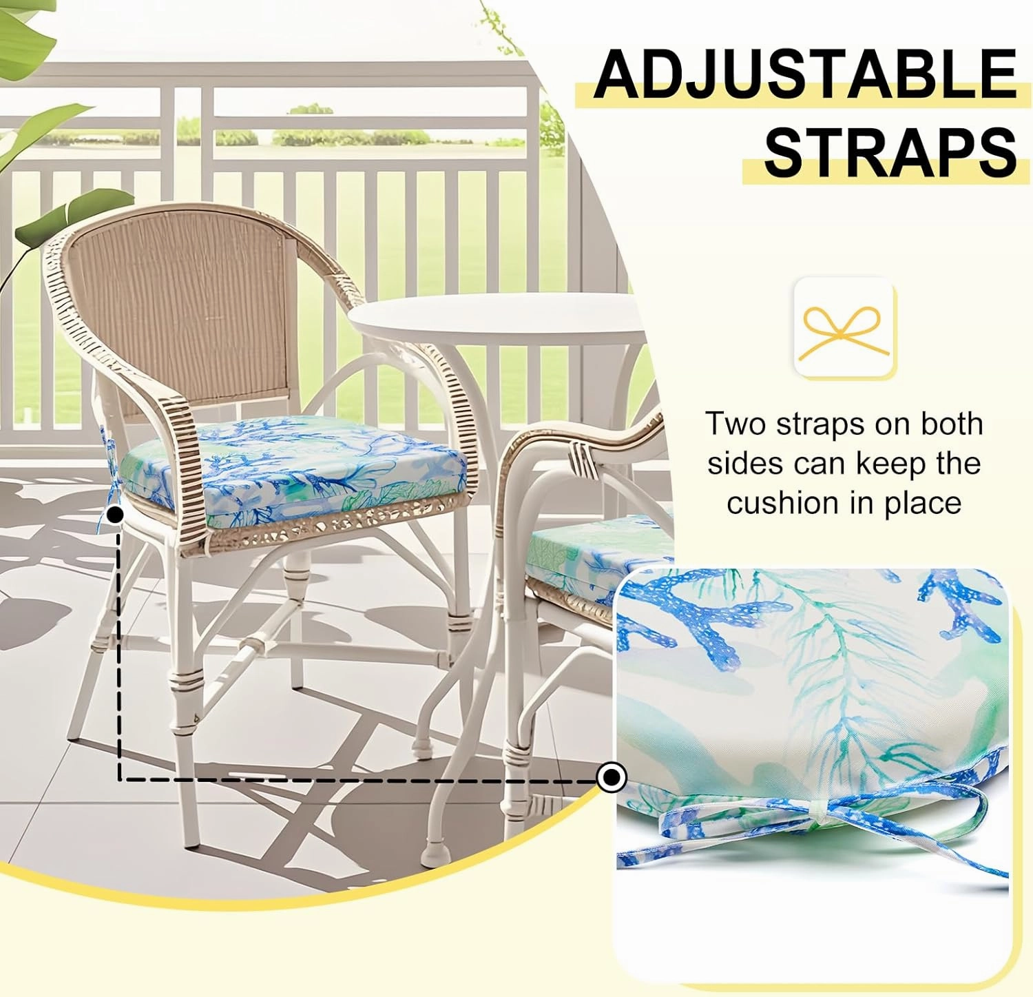 downluxe Outdoor Chair Cushions Set of 4 for Patio Furniture, Water-Resistant Patio Chair Cushions with Ties, High Density Foam Outdoor Seat Cushion, 17" X 16" X 2", Blue Coral