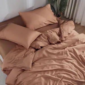 DOZ Sheet Set, 100% Viscose derived from Bamboo, Organically Grown, Buttery Soft, Cooling Sheets, High GSM, Deep Pockets - 3 Piece - 2 Pillowcases 1 Fitted Sheet (Clay, Queen)