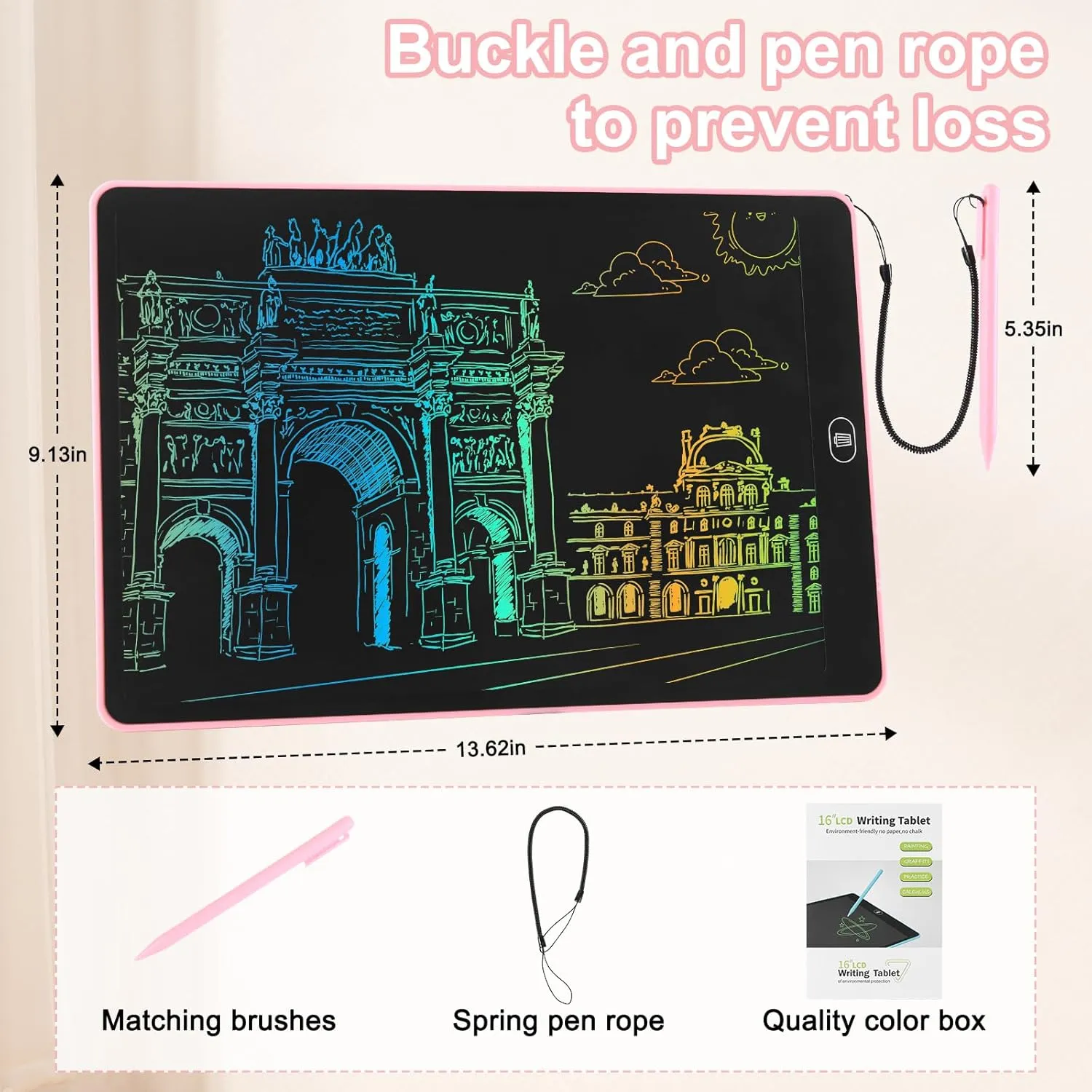Drawing Tablet 16 Inch LCD Writing Tablet for Kids Adults, Girl Toys Doodle Board Sensory Toys for Ages 3-8 Road Trip Activities Valentines Day Gifts for Kids Women（Pink）