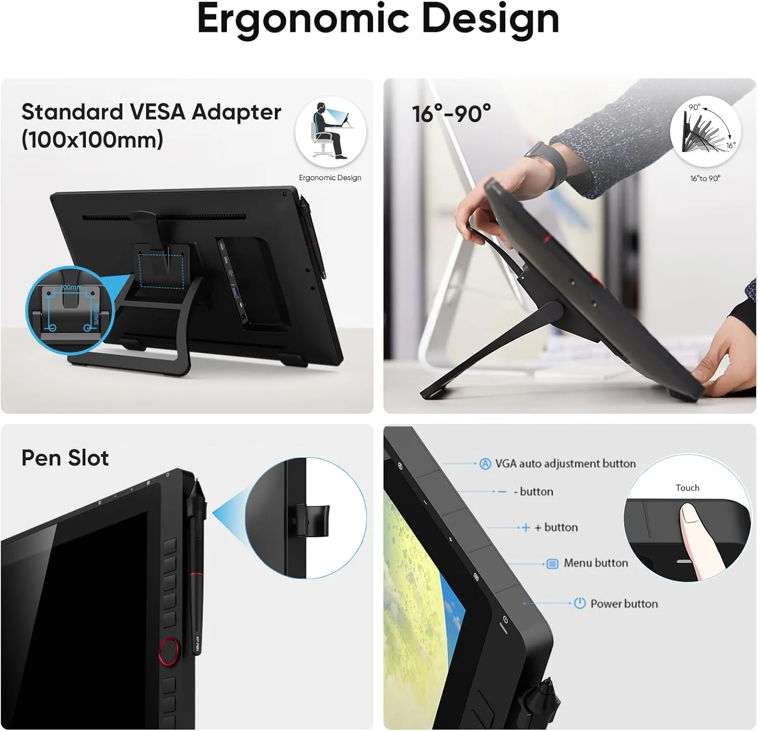 Drawing Tablet with Screen XPPen Artist 22R pro Computer Graphics Tablet 120% sRGB with Battery-Free Stylus Full-Laminated Technology, 21.5 inch Pen Display with 20 Shortcut Keys & 2 Red Dial(Black)