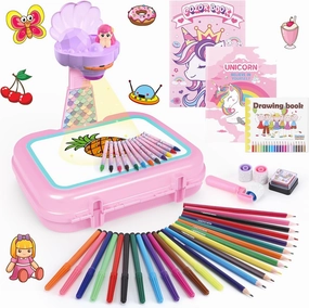 Drawing Projector for Kids,Arts and Crafts for Kids,Include Drawing Board,Crayons,Coloring Book,Stickers etc,Kids Toys for Age 3-5 Year Old Girls Christmas & Birthday Gifts (Mermaid Drawing Box)