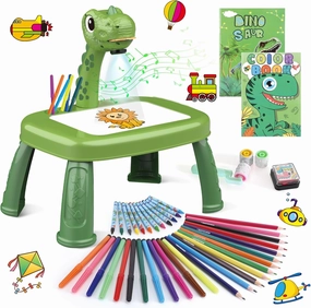Drawing Projector for Kids with Art Supplies - Includes Drawing Board, Crayons & Coloring Book - Dinosaur-Themed Art & Craft Toy for Boys Ages 3-5 Year Old