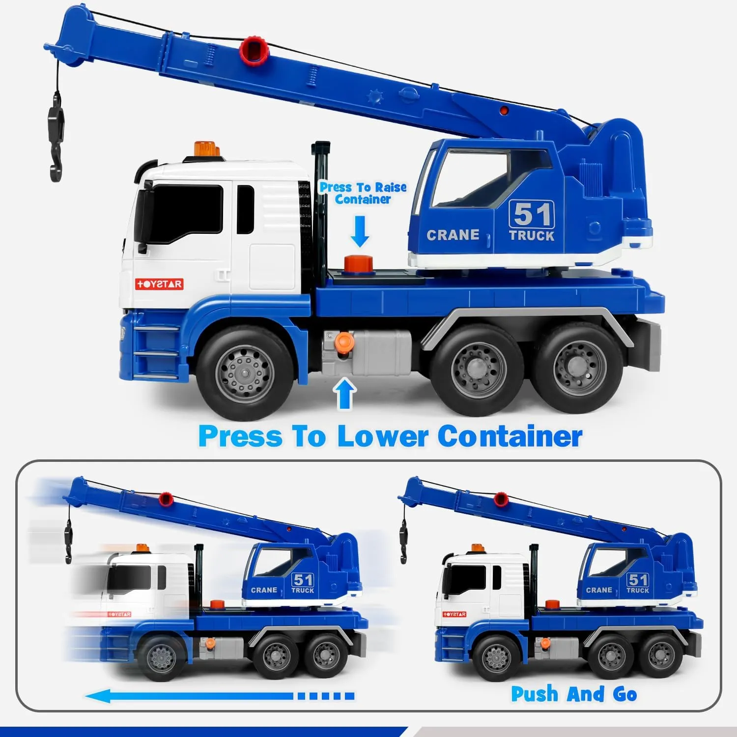 Dwi Dowellin Crane Truck Toy for Toddlers 2-4, 3-5 | Construction Toy with Rotating Arm, Sound & Lights | Trucks for Boys Kids,Gift for 3 4 5 6 Year Old Boys