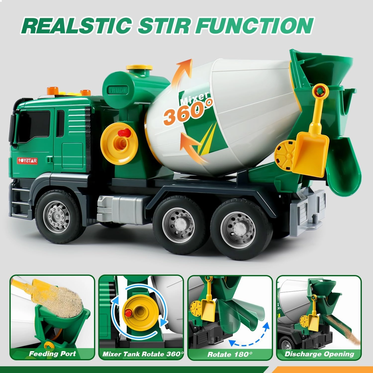 Dwi Dowellin Cement Mixer Truck Toy with Lights & Sounds - Big Trucks for Toddlers 2-4, Kids Construction Toys for Ages 2 3 4 Year Old Boy Birthday Gift