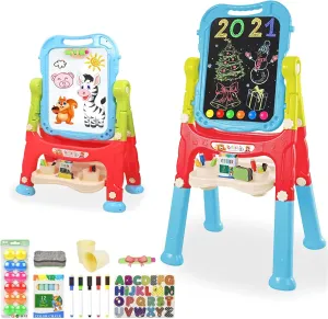 Easel for Kids,Rotatable Double Sided Adjustable Standing Art Easel with Painting Accessories for Toddlers Boys and Girls-Blue