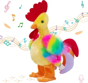 Easfan Musical Chicken Stuffed Animal Electronic Interactive Plush Toy Singing Dancing Squawking Waving Rooster Easter Birthday for Kids, Yellow,13.5”