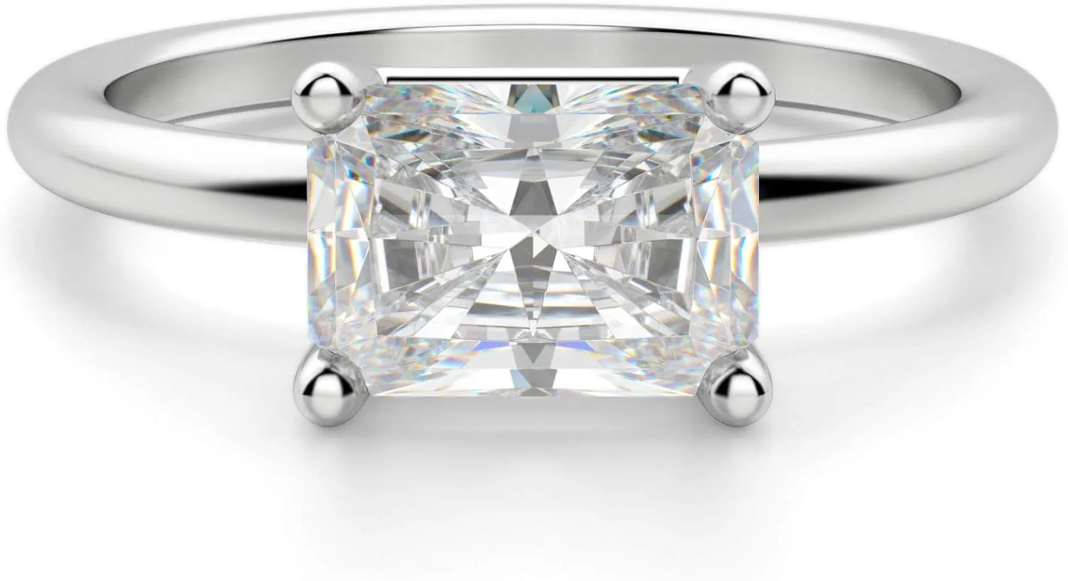 East West Classic Basket Engagement Ring, Radiant Cut 2.50CT, VVS1 Clarity, Colorless Moissanite, 925 Sterling Silver, Promise Ring, Wedding Ring, Perfact for Gift Or As You Want