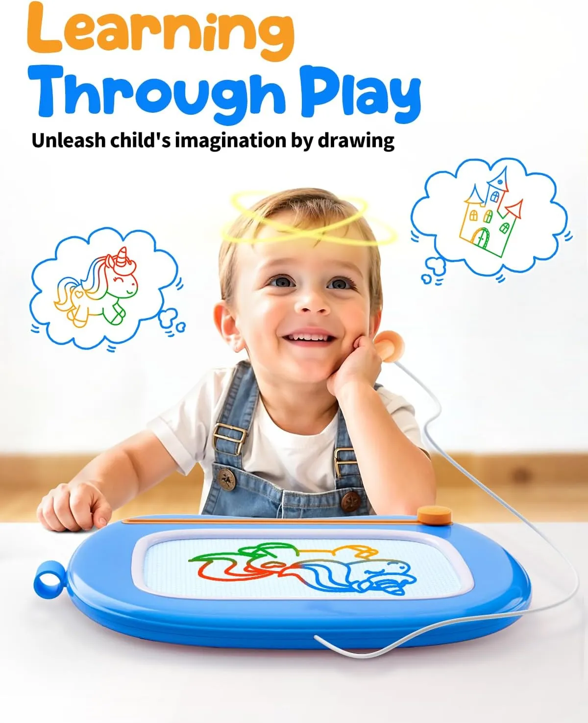 Educational Toys for 1-2 Year Old Boy Birthday Christmas Gifts, Learning Magnetic Drawing Board for Toddlers Age 1-3 One Years, Doodle Board Baby Toys 12-18 Months (Blue)