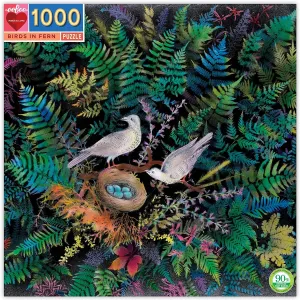 eeBoo: Fern Pieces and Love Birds 1000 Piece Square Jigsaw Puzzle for Adults Jigsaw Puzzles for Adults and Families Includes Shiny Sturdy Pieces and Minimal Puzzle Dust