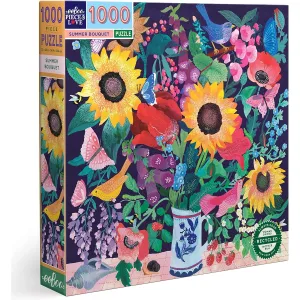 eeBoo: Piece and Love Summer Bouquet 1000 Piece Square Adult Jigsaw Puzzle - 23" x 23" when completed - Sturdy Puzzle Pieces - Ages 14 