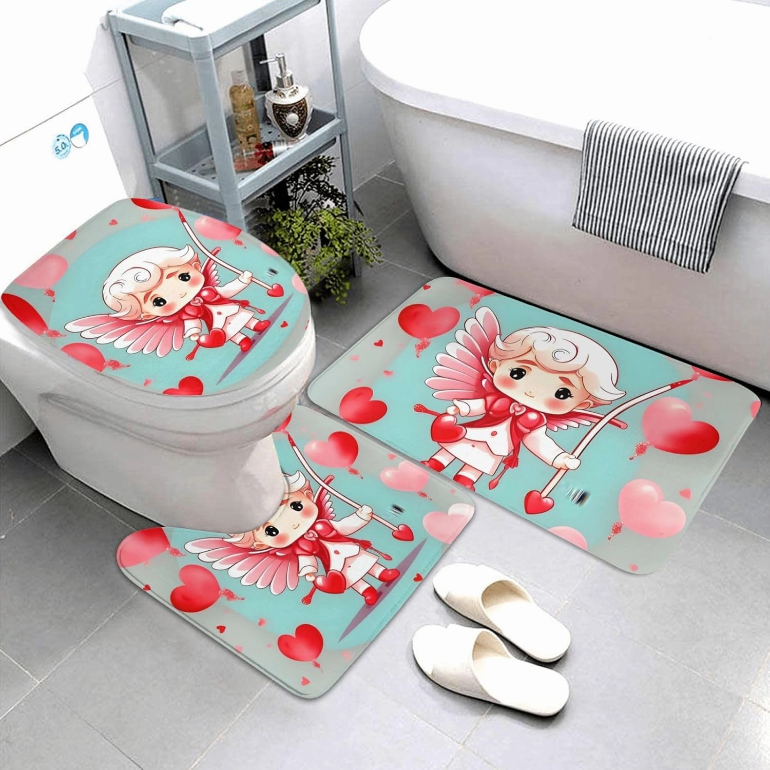 ekcos Soft and Comfortable Flannel Bathroom Non Slip Rugs,Super Absorbent Anti-Skid Carpet 3 Pieces/Set Cute Loving Boy