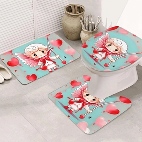 ekcos Soft and Comfortable Flannel Bathroom Non Slip Rugs,Super Absorbent Anti-Skid Carpet 3 Pieces/Set Cute Loving Boy