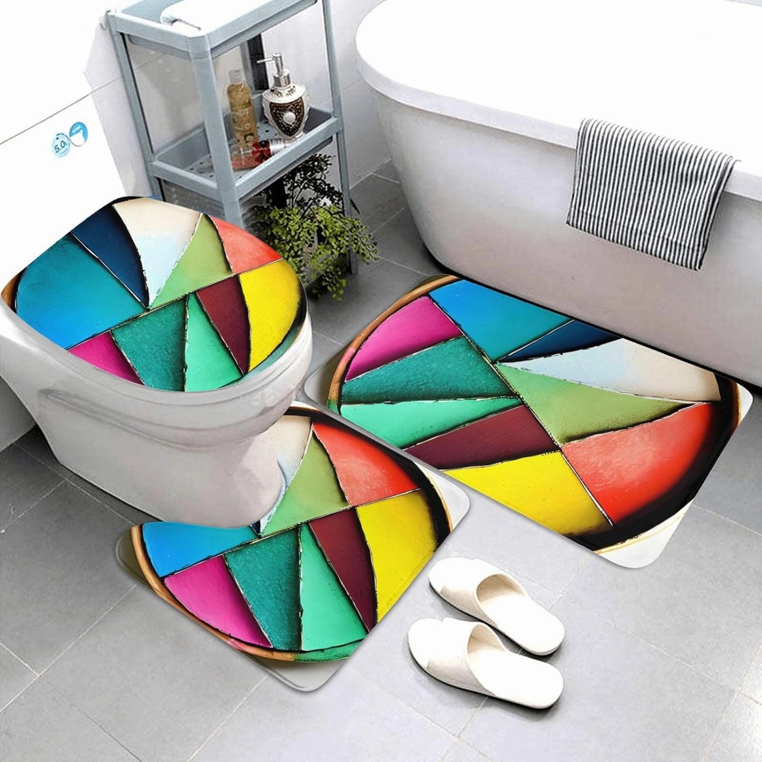 ekcos Soft and Comfortable Flannel Bathroom Non Slip Rugs,Super Absorbent Anti-Skid Carpet 3 Pieces/Set Round Palette