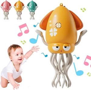 Electric Crawling Octopus Toy with LED Lights & Music, Auto-Avoid Dancing Octopus Toys, Smart Obstacle Avoidance, One-Button Start, Electric Dancing Octopus Toy That Brings Endless Giggles (Yellow)