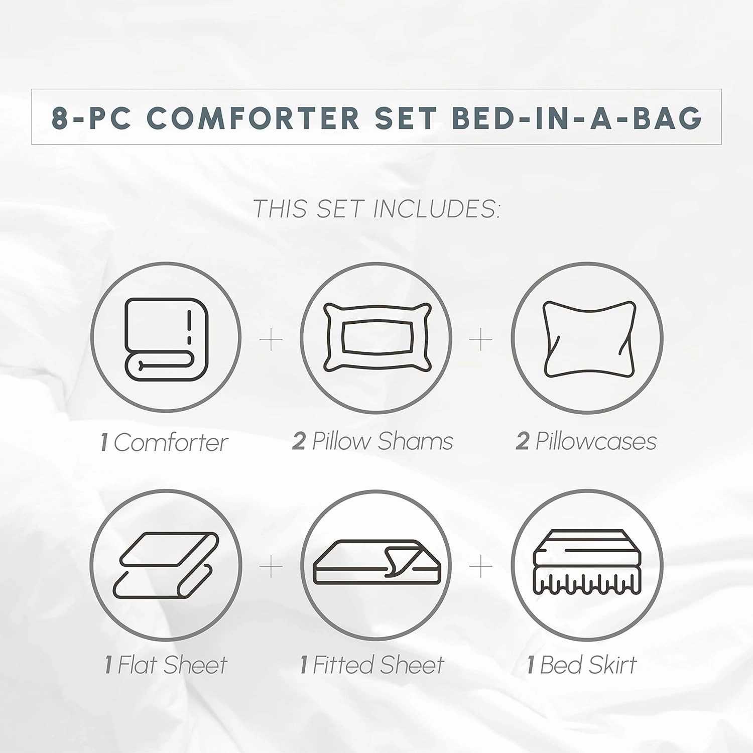 Elegant Comfort Cozy and Soft 8-Piece Bed-in-a-Bag All Season Comforter Set, Includes 4pc Smart Sheet Set, Bed Skirt, Comforter, Matching Pillowcases and Shams, Striped Design, King/Cal King, Black