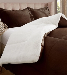 Elegant Comfort Super Soft Sherpa Comforter 3-Piece Set Premium Quality, Heavy Weight Reversible Down Alternative Micro-Suede, Sherpa Comforter, Full, Espresso Brown