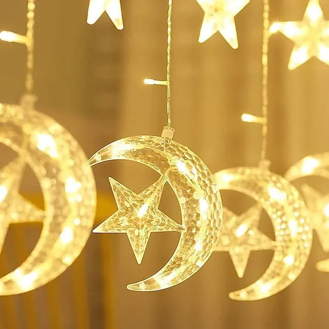Elegant Wedding Reception Party 8.2ft Star Window Curtain Lights 12 Stars 138 LED 12 Drop Fairy String Lights with 8 Flashing Modes Decoration for Christmas Indoor Party Bedroom Wedding