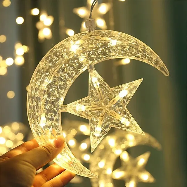 Elegant Wedding Reception Party 8.2ft Star Window Curtain Lights 12 Stars 138 LED 12 Drop Fairy String Lights with 8 Flashing Modes Decoration for Christmas Indoor Party Bedroom Wedding