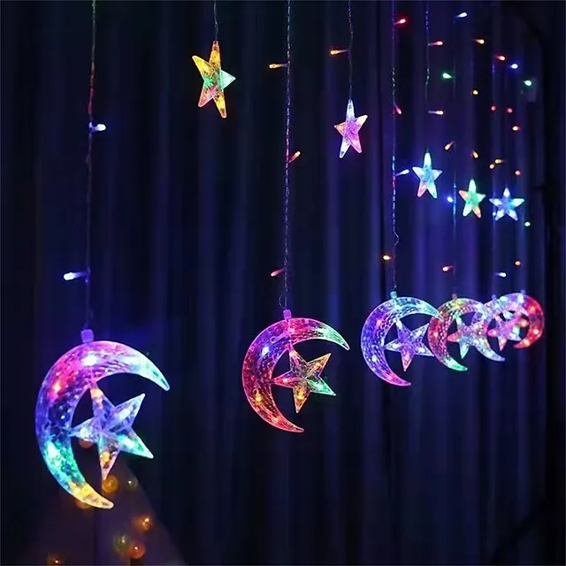 Elegant Wedding Reception Party 8.2ft Star Window Curtain Lights 12 Stars 138 LED 12 Drop Fairy String Lights with 8 Flashing Modes Decoration for Christmas Indoor Party Bedroom Wedding