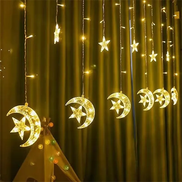 Elegant Wedding Reception Party 8.2ft Star Window Curtain Lights 12 Stars 138 LED 12 Drop Fairy String Lights with 8 Flashing Modes Decoration for Christmas Indoor Party Bedroom Wedding