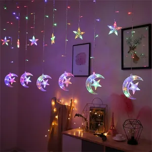 Elegant Wedding Reception Party 8.2ft Star Window Curtain Lights 12 Stars 138 LED 12 Drop Fairy String Lights with 8 Flashing Modes Decoration for Christmas Indoor Party Bedroom Wedding