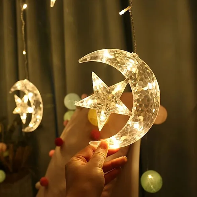 Elegant Wedding Reception Party 8.2ft Star Window Curtain Lights 12 Stars 138 LED 12 Drop Fairy String Lights with 8 Flashing Modes Decoration for Christmas Indoor Party Bedroom Wedding
