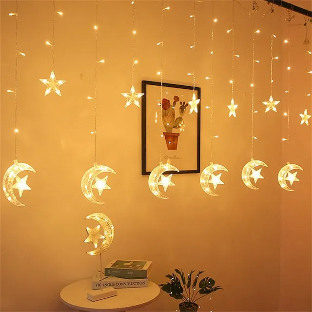 Elegant Wedding Reception Party 8.2ft Star Window Curtain Lights 12 Stars 138 LED 12 Drop Fairy String Lights with 8 Flashing Modes Decoration for Christmas Indoor Party Bedroom Wedding
