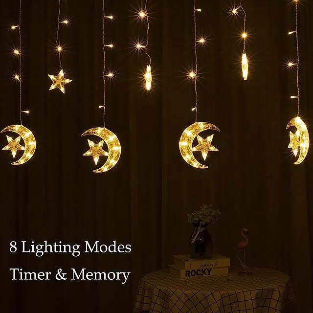 Elegant Wedding Reception Party 8.2ft Star Window Curtain Lights 12 Stars 138 LED 12 Drop Fairy String Lights with 8 Flashing Modes Decoration for Christmas Indoor Party Bedroom Wedding