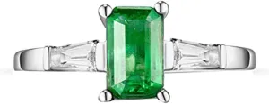 Emerald Ring For Women, 14K Solid White Gold Rings - Emerald Green Ring with Diamond, Vintage Fashion Natural Emerald Rings & Real Diamond Eternity Band For Bridal Engagement Ring