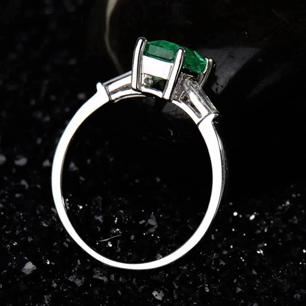 Emerald Ring For Women, 14K Solid White Gold Rings - Emerald Green Ring with Diamond, Vintage Fashion Natural Emerald Rings & Real Diamond Eternity Band For Bridal Engagement Ring
