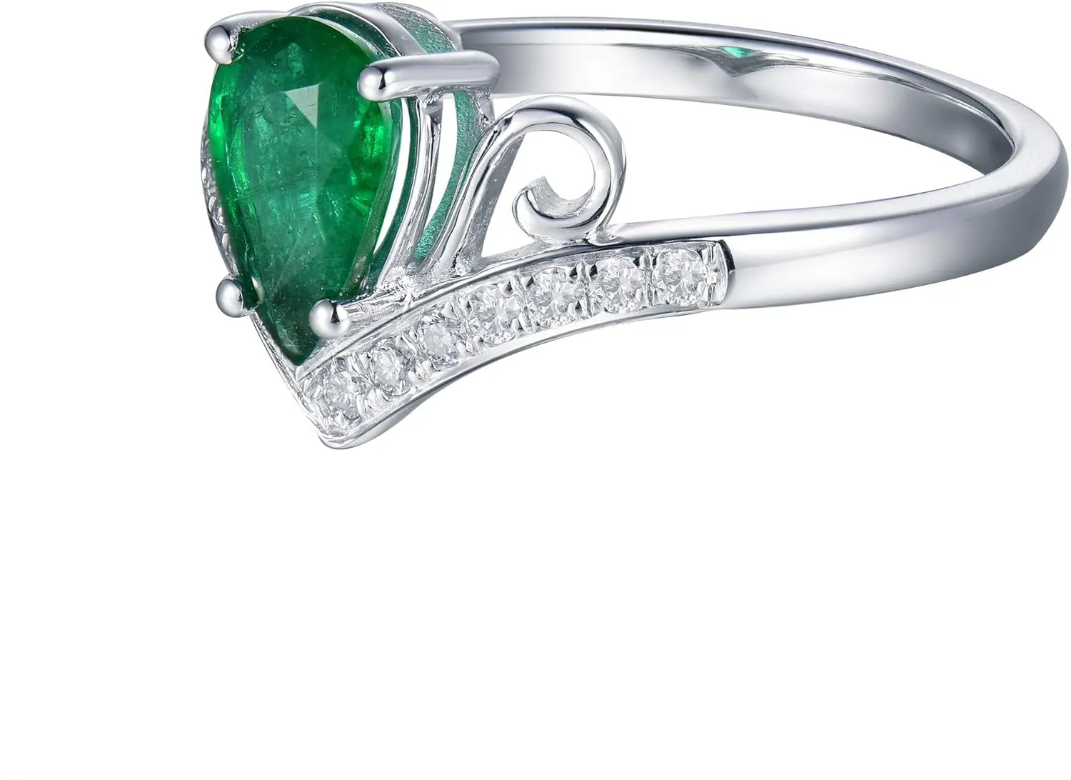 Emerald Ring For Women, 18K White Gold Rings - Green Emerald Ring with Diamond, Natural Pear Shape Emerald Rings & Real Diamonds Gemstone Rings For Couple Engagement Ring