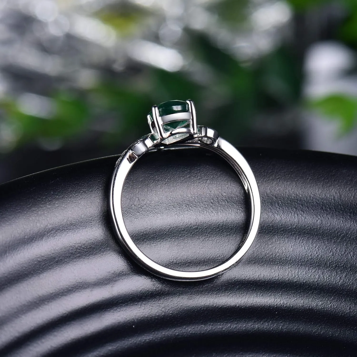 Emerald Ring For Women, 18K White Gold Rings - Green Emerald Ring with Diamond, Natural Pear Shape Emerald Rings & Real Diamonds Gemstone Rings For Couple Engagement Ring