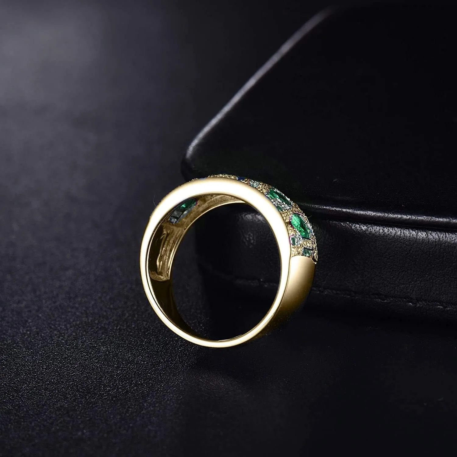 Emerald Ring For Women, 18K Yellow Gold Rings - Emerald Rings with Diamond, Vintage Natural Genuine Emerald Green Ring & Real Diamond Gemstone Rings For Couple Engagement Ring