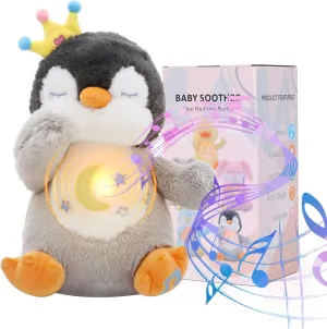 Emoin Penguin Breathing Stuffed Animal, Soothing Snuggle Breathing Breathing Plush Baby Toy with Realistic Breathing and Lights Music Birthday Gifts for Adults and Kids