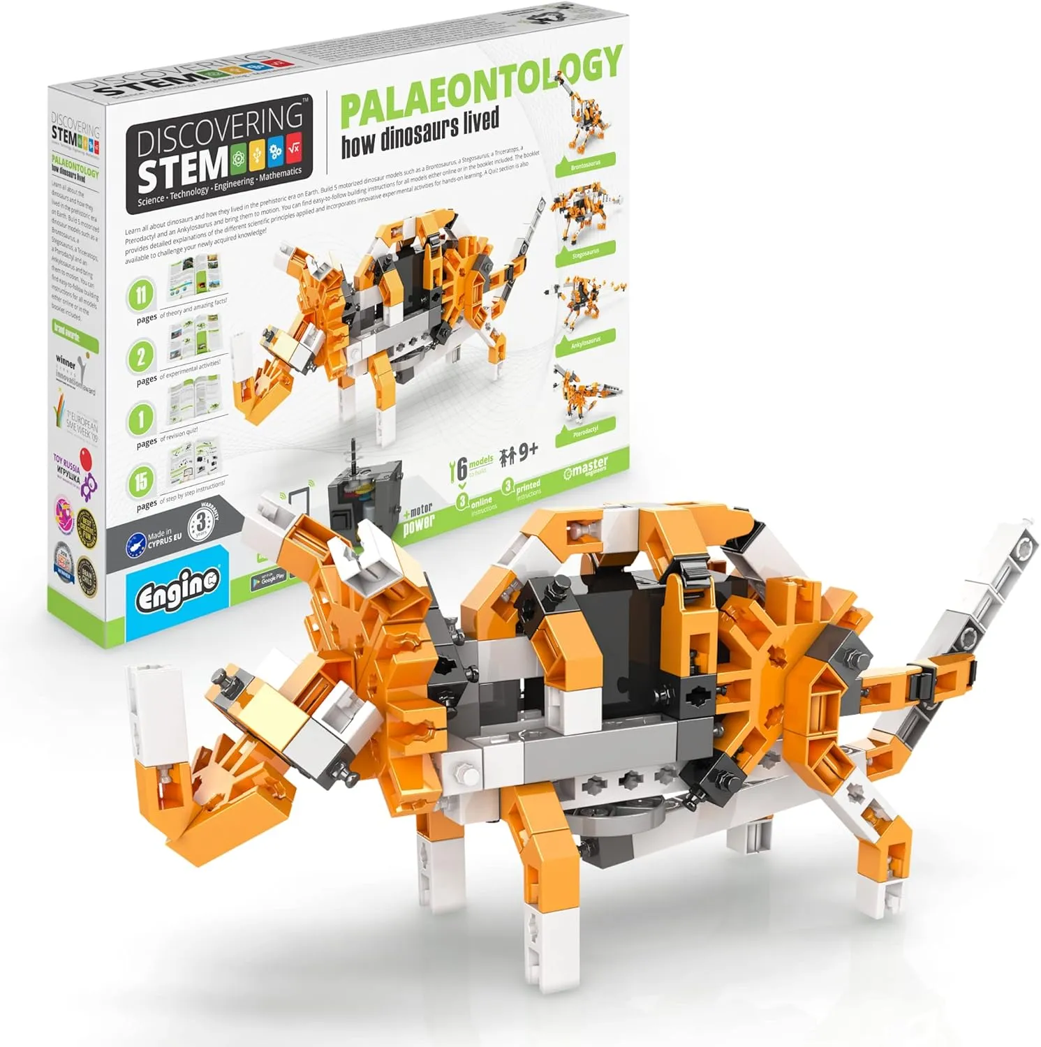 Engino- STEM Toys, Learning About Dinosaurs, Educational Toys for Kids 9 , STEM Projects for Kids, Gifts for Boys & Girls (5 Motorized Models)