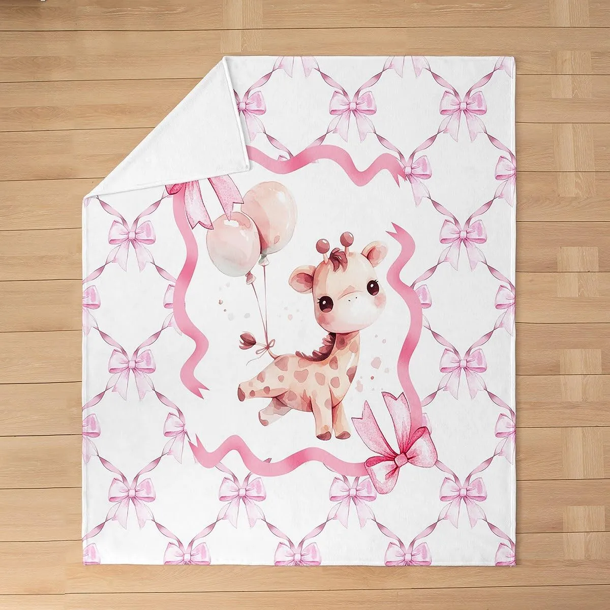 Erosebridal Pink Bowknot Throw Blanket for Kids Boys Girls,Cartoon Giraffe Fleece Blanket,Cute Animal Bed Blanket,Watercolor Bow Knot Flannel Blanket for Kid Child,Lightweight,40x50 inch